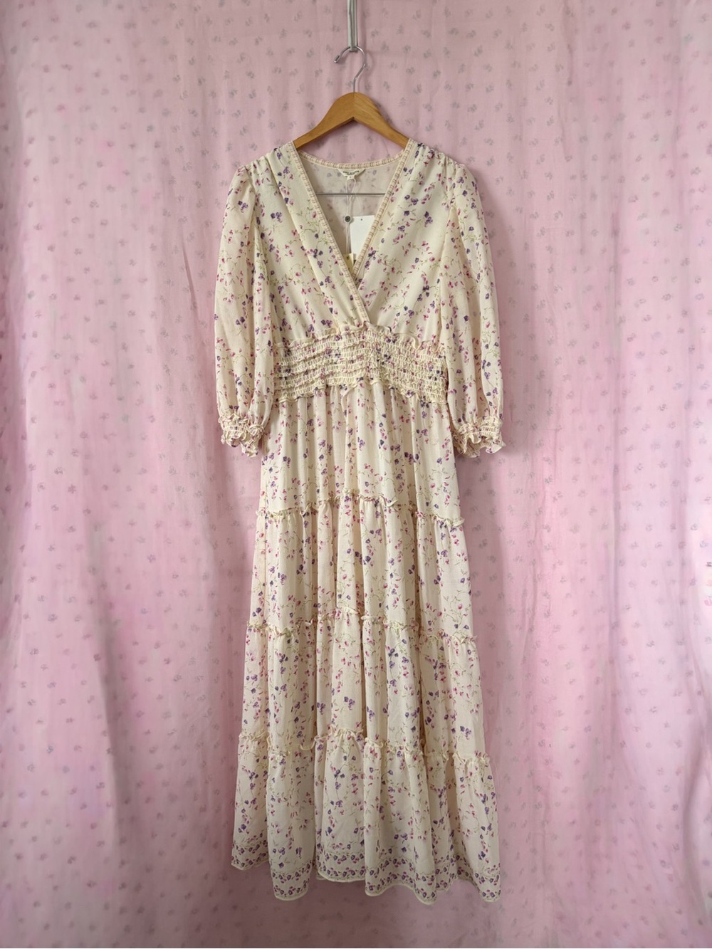 NWT Nordstrom MAX studio Cream Maxi Dress with Purple Floral Print